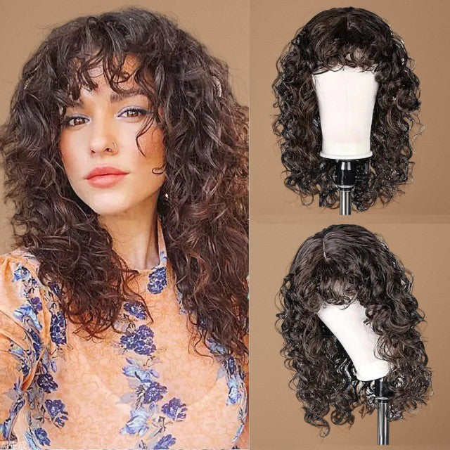 Women's Brown Black Small Curly Hair African Wig Long Curls