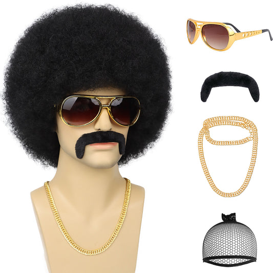 Men's Hood Fluffy Afro African Small Roll Men's Wig