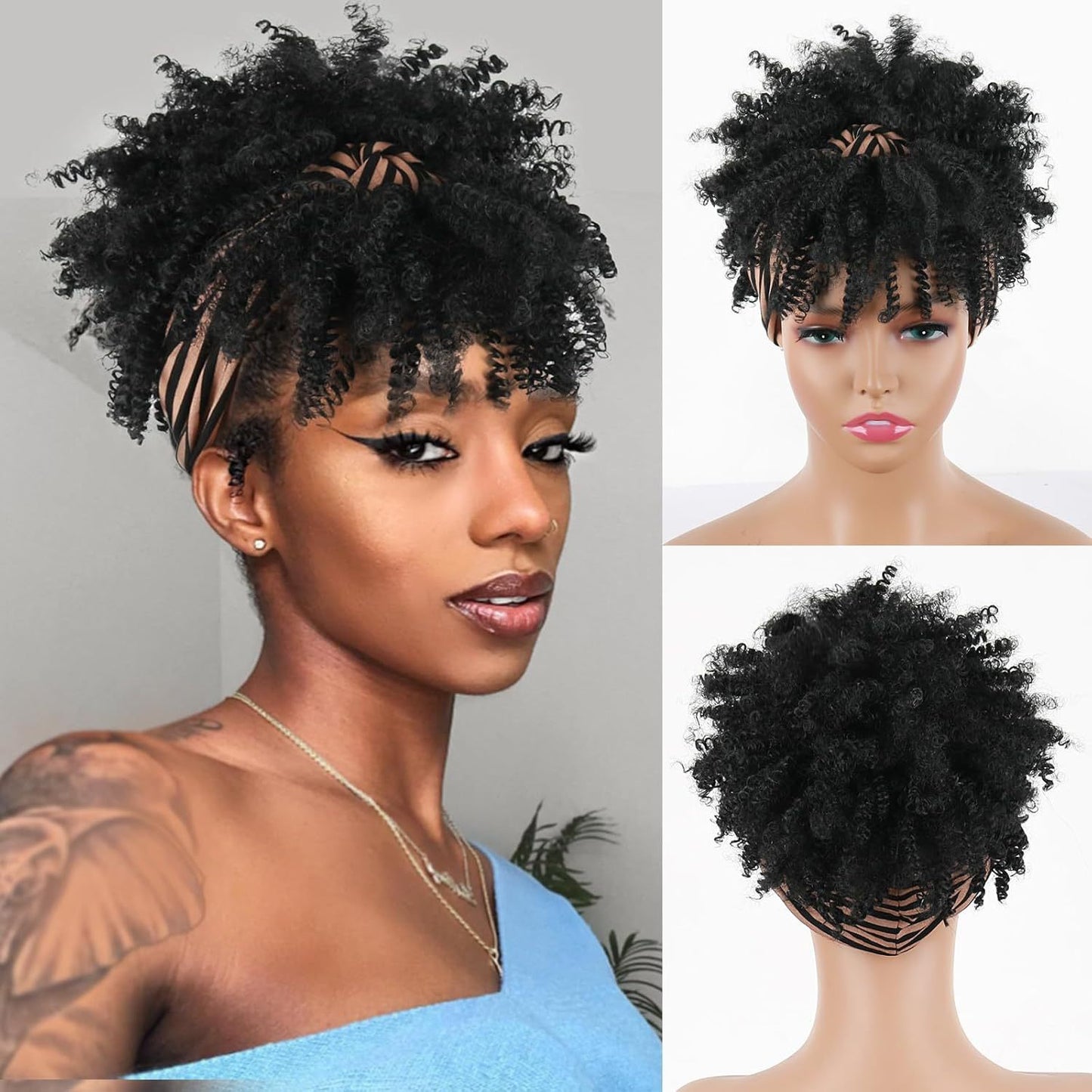 Small Turban Female Headband Bangs Fluffy Wig Short Curly Hair