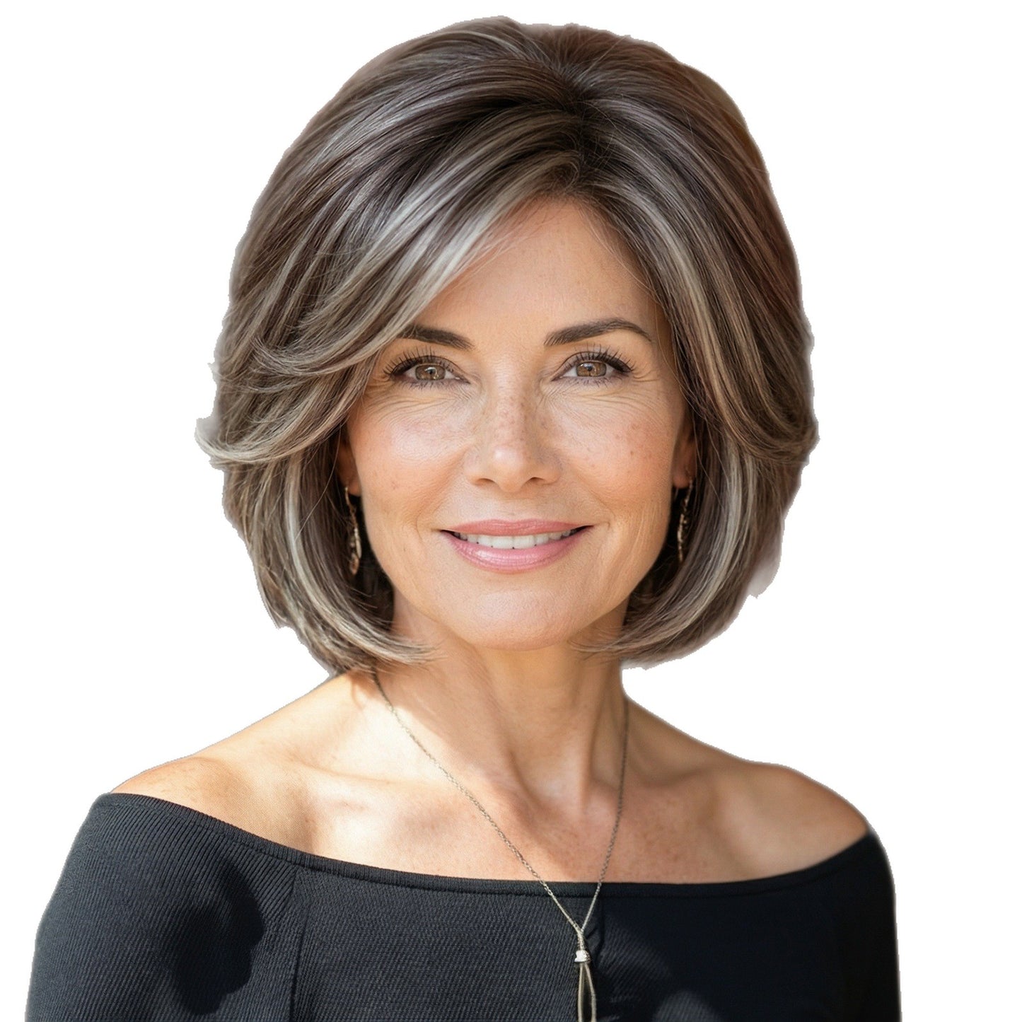 Dark Gray Oblique Daily Natural Fiber Versatile Wig Short Straight Hair