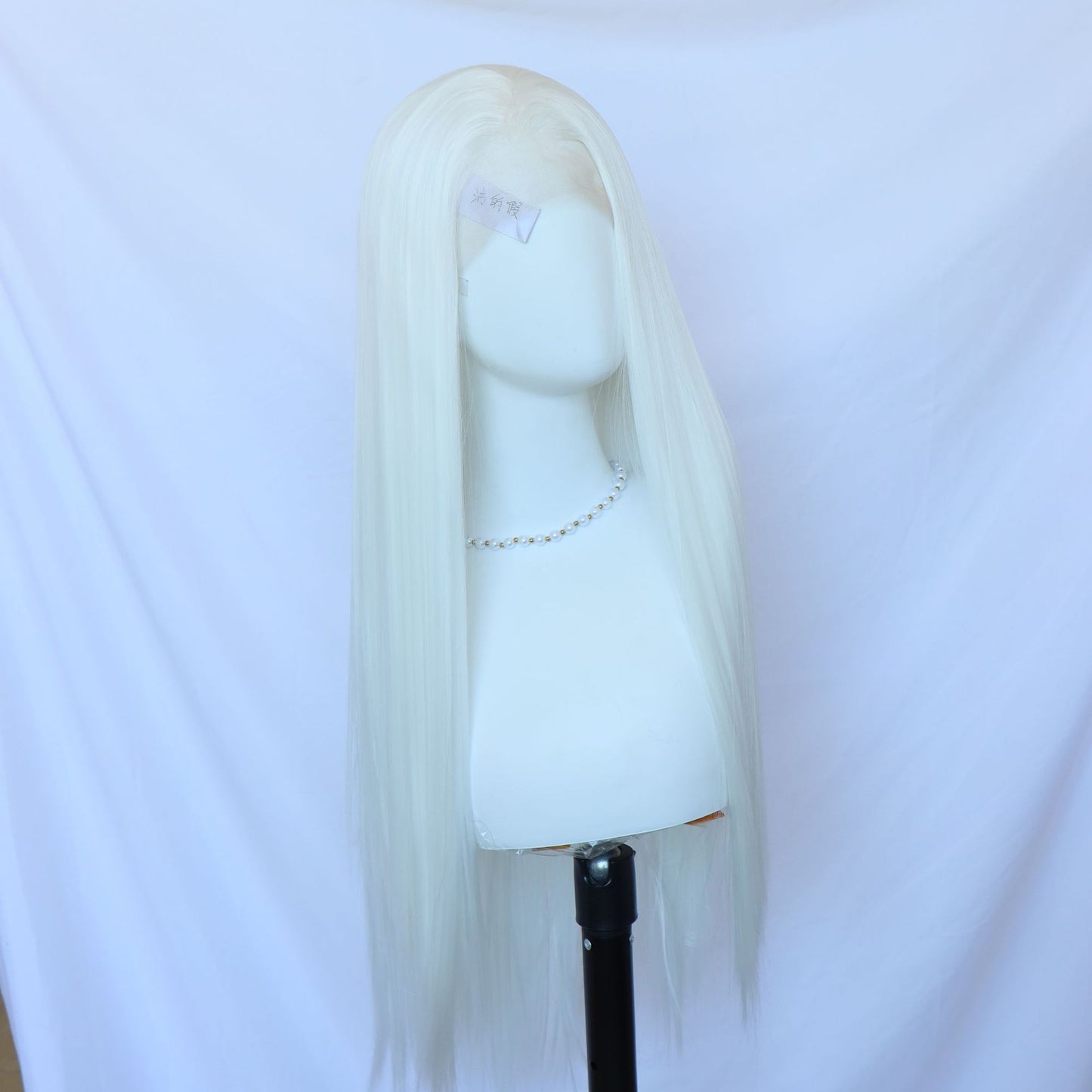 White Free Front Lace Fiber Hair Long Straight Wig