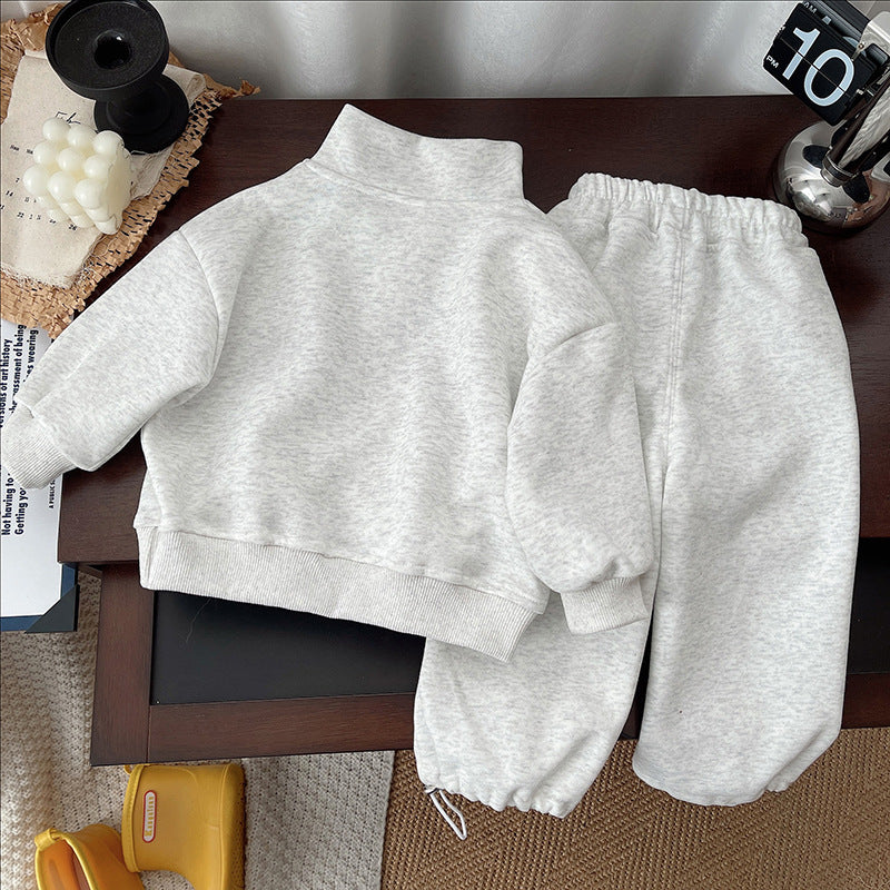 Boys Spring Clothing Fashionable Long Sleeve Stand Collar Half Zip Children's Suit