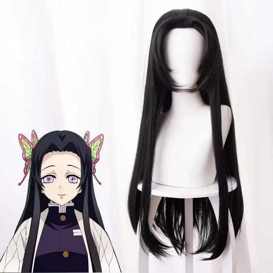 Hui Anime Black Medium Long Straight Hair Rose Cos Wig