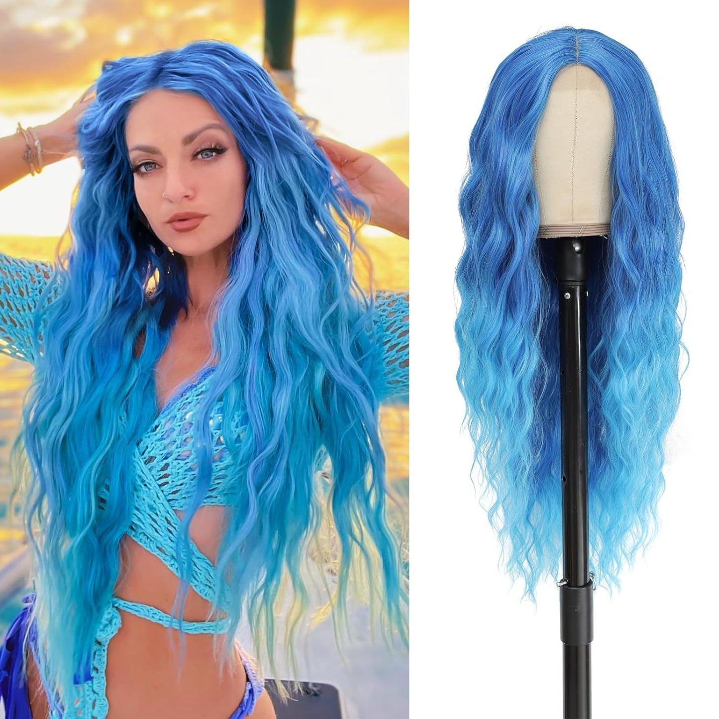 Lace Medium Small Highlight Curly Hair Synthetic Wig Long Curls