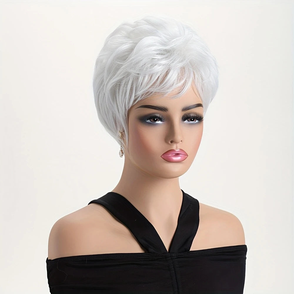 Women's White Split Fiber Synthetic Wigs Wig Short Straight Hair