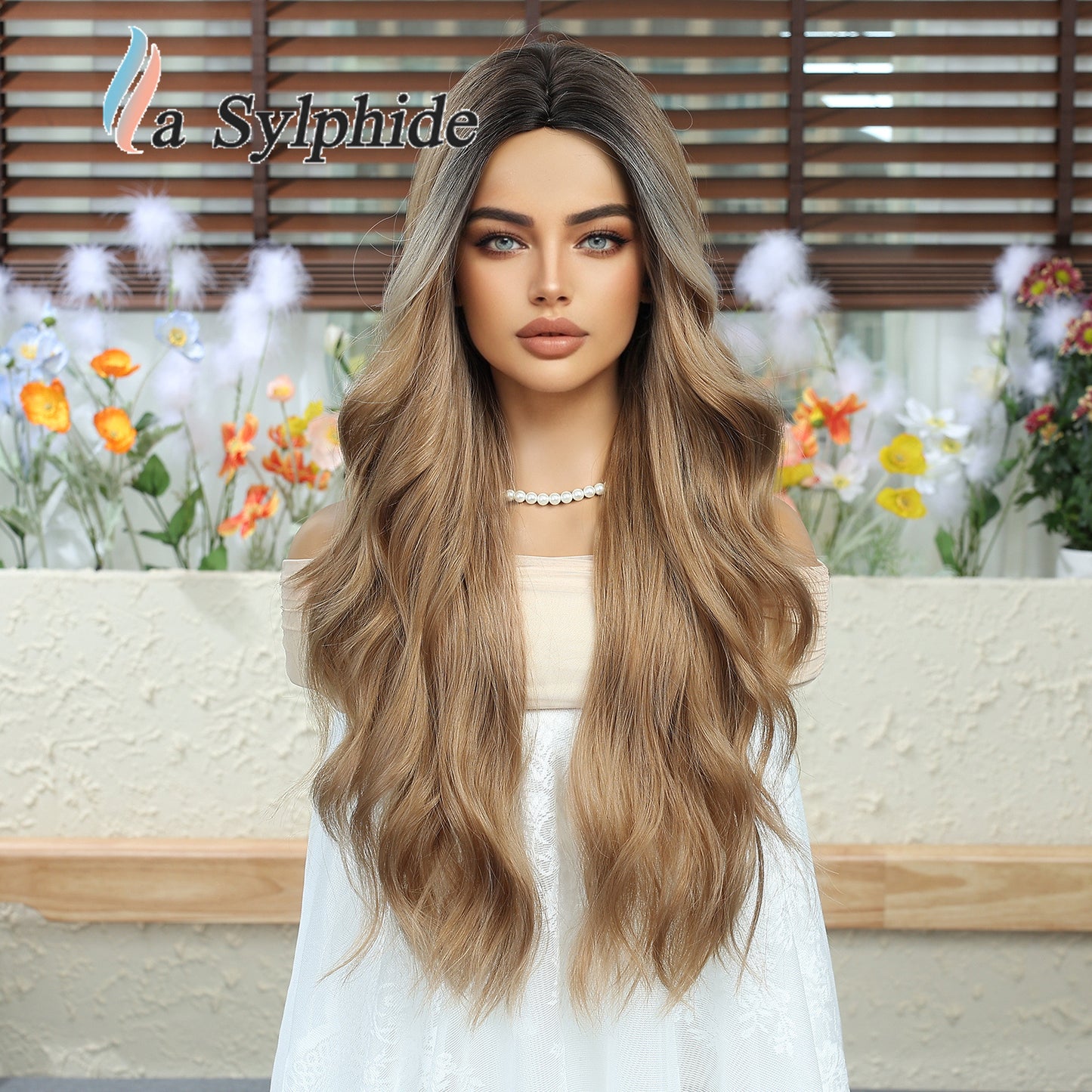 Artificial Human Hair Natural Full-top Curly Lazy Water Ripple Mid-point Wig Long Curls
