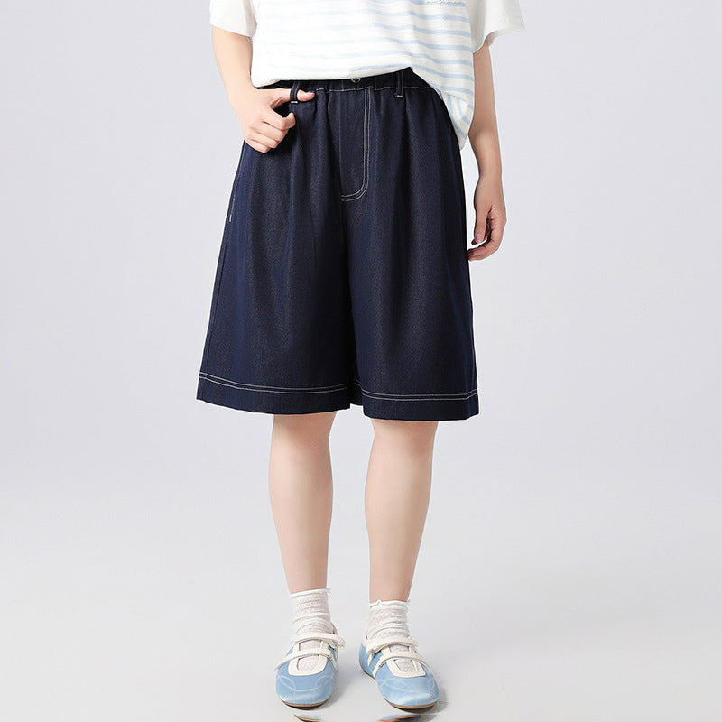 High School Summer Thin Denim Shorts Fifth Medium Big Large Children's Pants