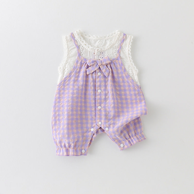 Children's Vest Summer Western Style Plaid Sling Jumpsuit, Climbing Suit