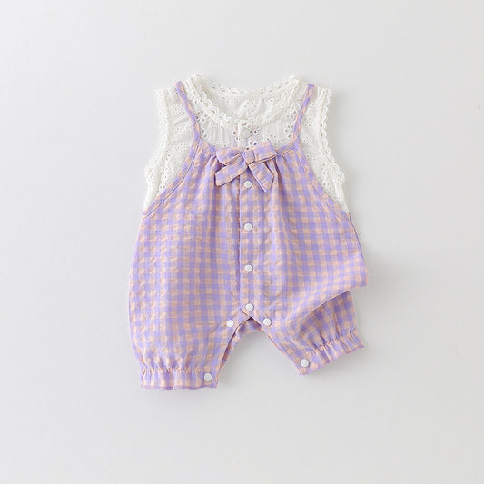 Children's Vest Summer Western Style Plaid Sling Jumpsuit, Climbing Suit