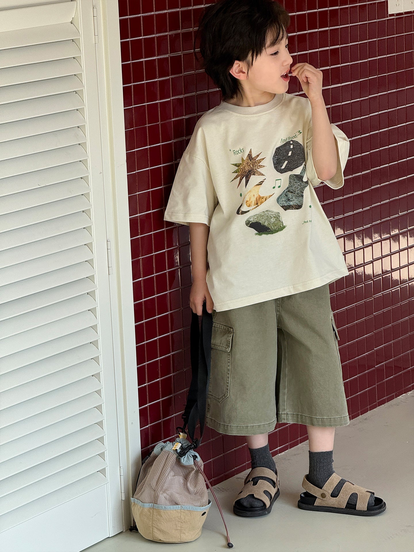 Children's Shirt Style Printed Round Neck Pullover Leisure Boys Loose Short Children's T-shirt