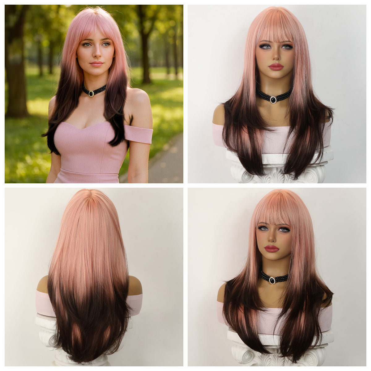 Bangs Gradient Hair High Quality Natural Long Straight Wig