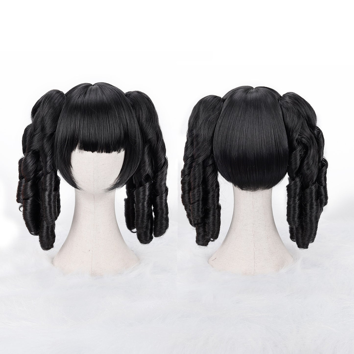 Double Ponytail Anime Head Cover Ball Play Wig Short Curly Hair