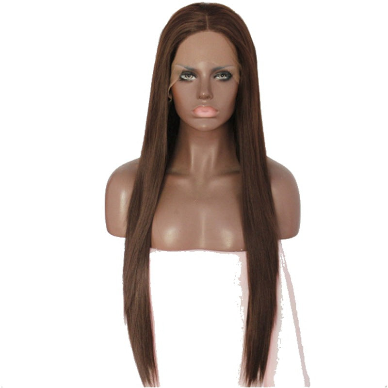 Lace Top Head Cover Black Golden Brown Free Split Long Straight Wig