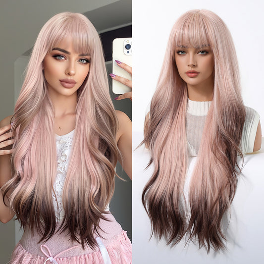 Wave Refuse Class Flavor Natural Straight Bangs Head Cover Fashion Wig Long Curls