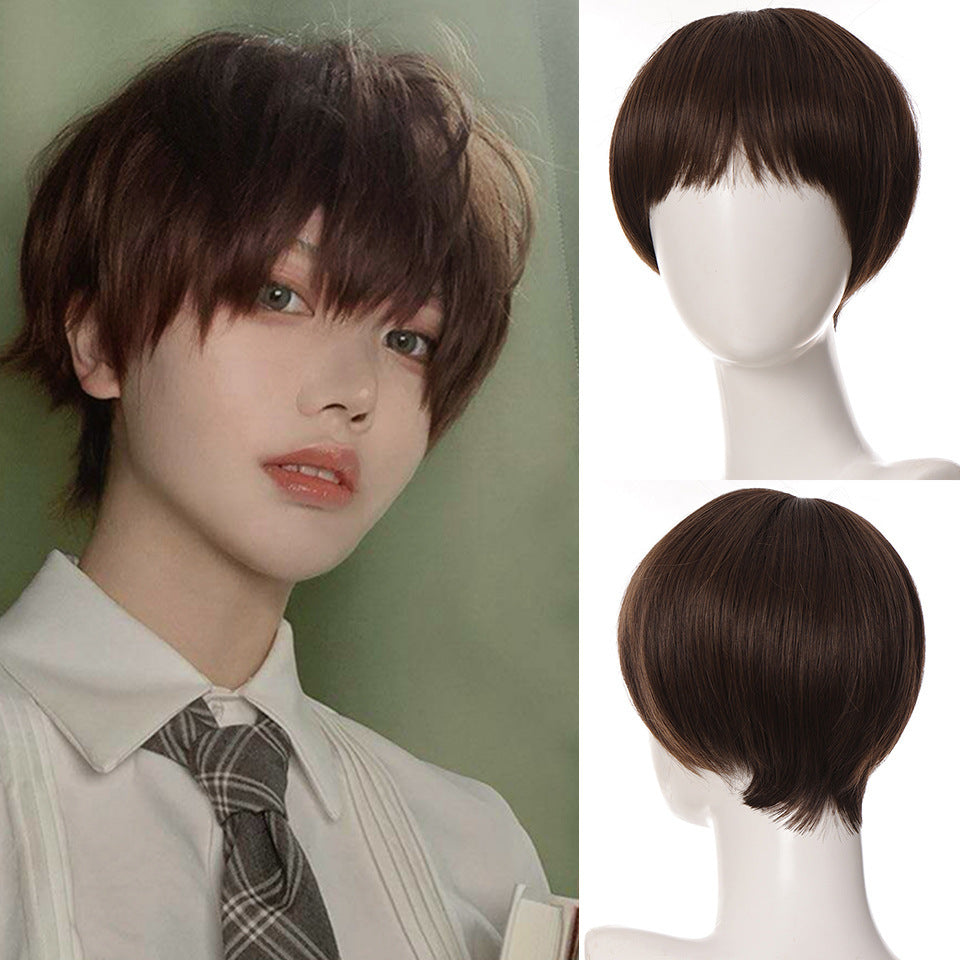 Men's Two-dimensional Short Curly Hair Straight Fiber Men's Wig