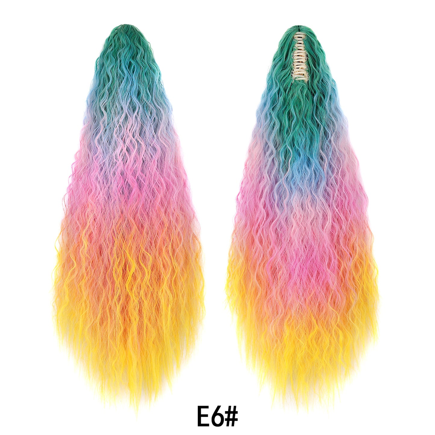 Women's Color Long Curly Hair Grip Dyed Corn Curler Water Ripple Wig Ponytail