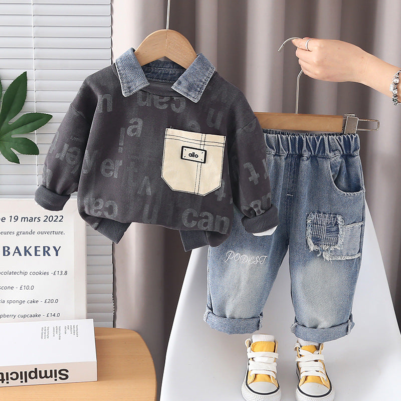 Children's Fried Street Fashion Trendy Spring Western Style Two-piece Children's Suit