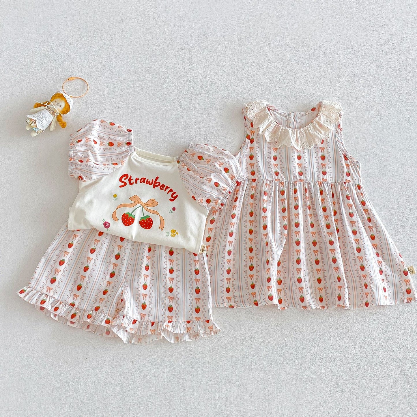 No Full Printed Strawberry Summer Vest Cute T-shirt Shorts Children's Dress