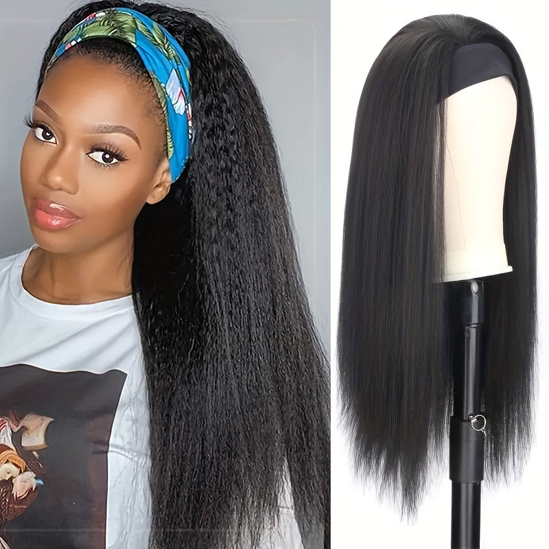 Women's Hair Band Head Cover Ice Silk Chemical Fiber Long Straight Wig