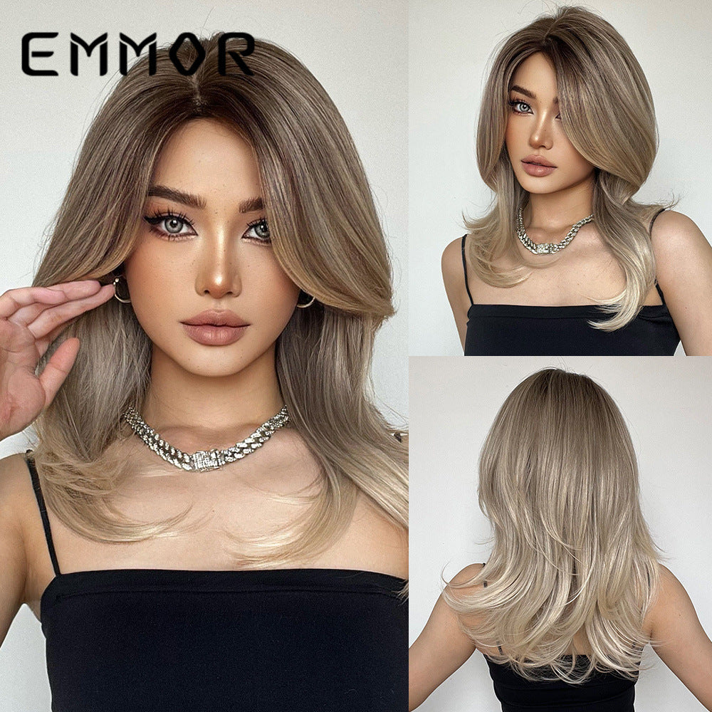 Valgus French Bangs Medium Hair Chemical Fiber Full Long Straight Wig
