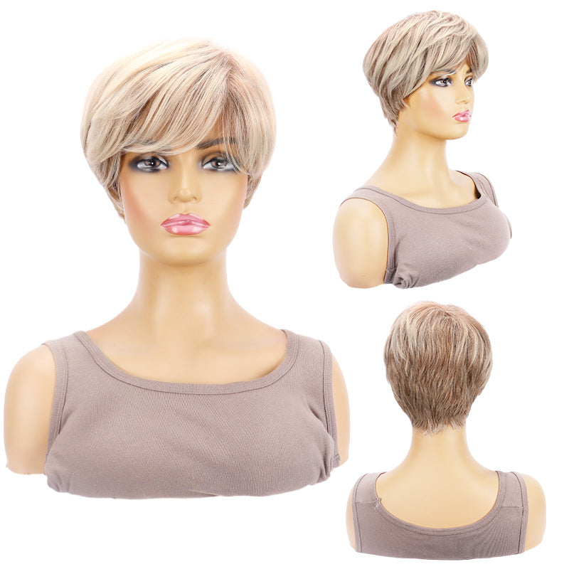 Women's Fashion Chemical Fiber Brown Partial Head Wig Short Straight Hair