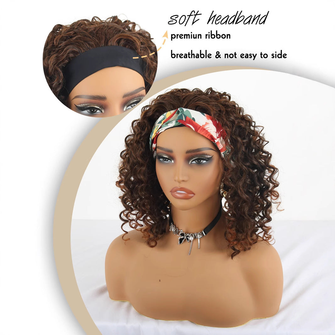 Women's Black Ice Ribbon Hand Wrapped Small Wig Short Curly Hair