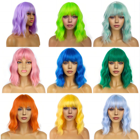 Women's Halloween Festival Rose Net Mid-length Shawl Wig Short Curly Hair