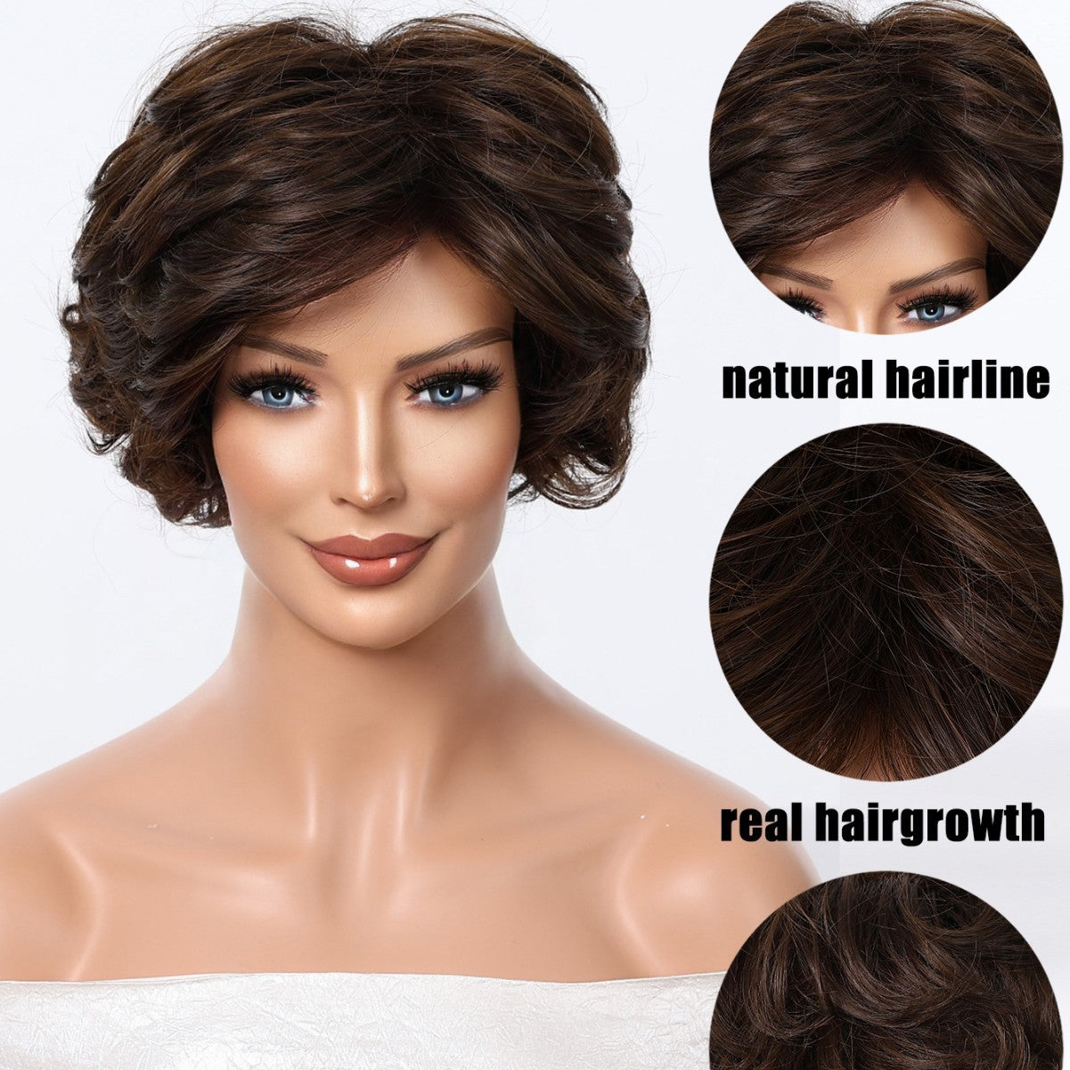 Black Highlight Female Retro Fluffy Small Roll Wig Short Curly Hair