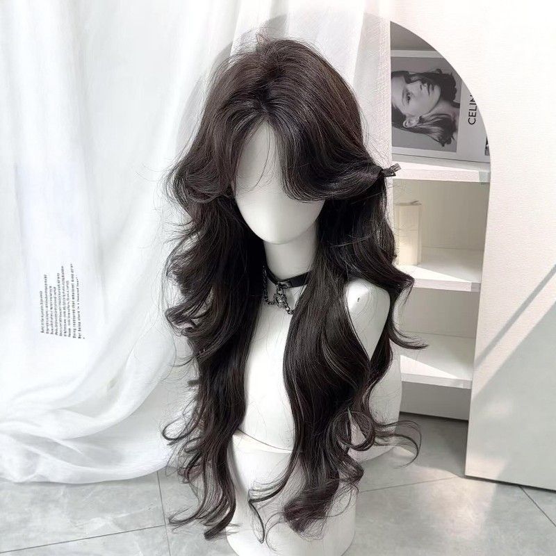 Adult Lady Like Woman Mid-length Black Curly Hair Big Wave Wig Long Curls