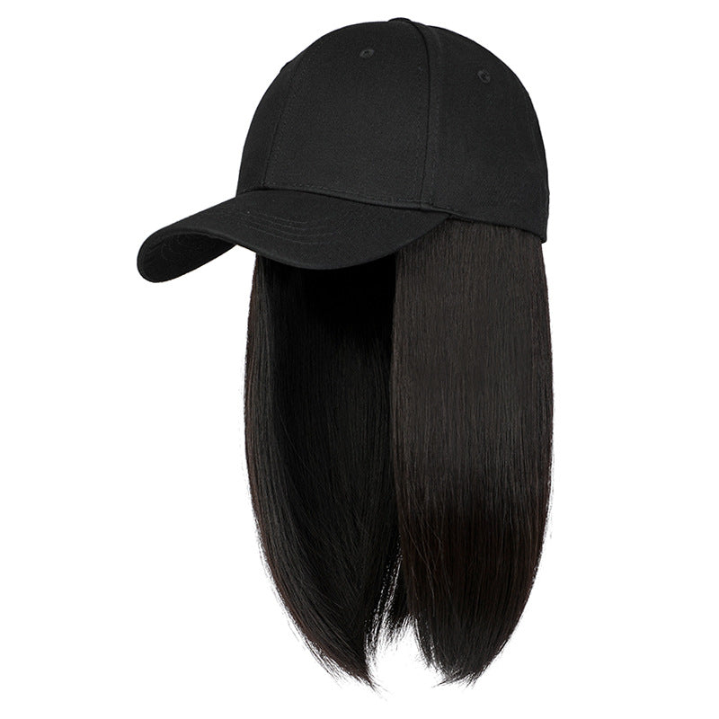 Women's Hat Detachable Fashion Summer Breathable Peaked Cap Long Straight Wig