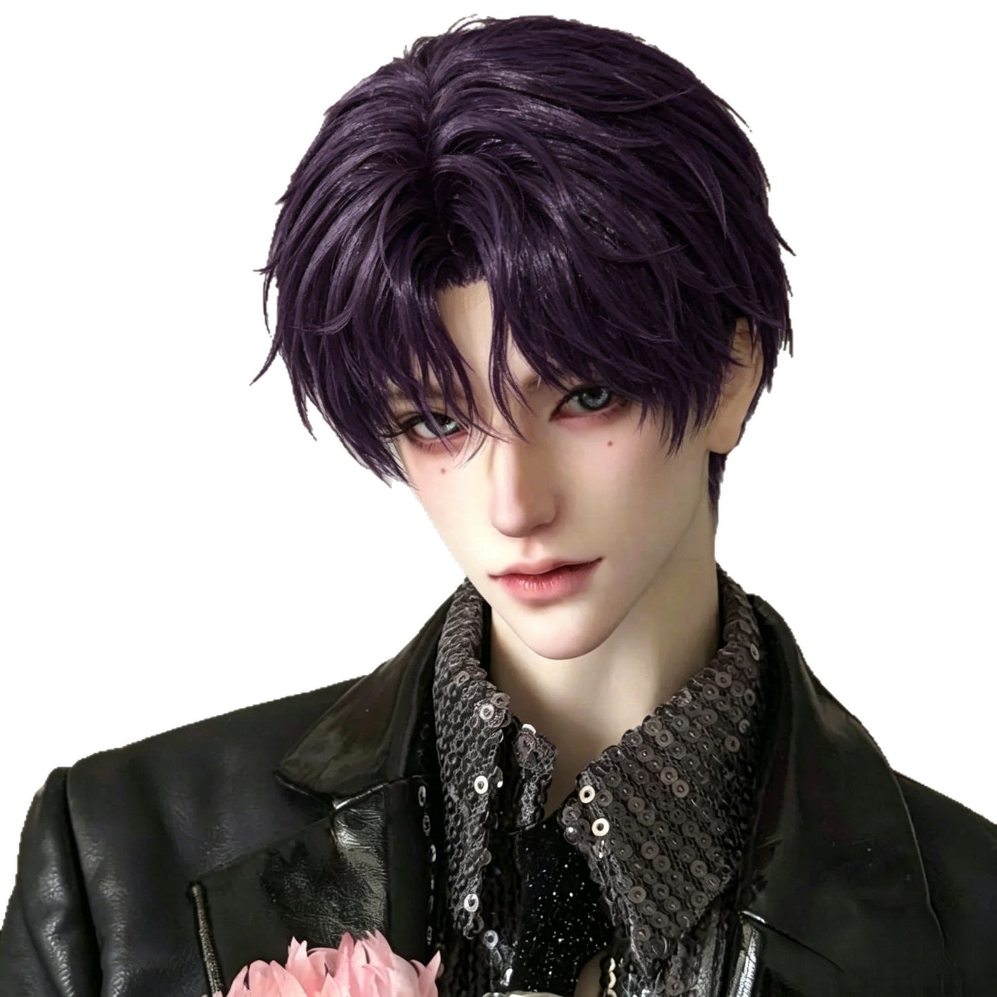 Men's Doll Points Purple Short Hair Bangs Cos Wig