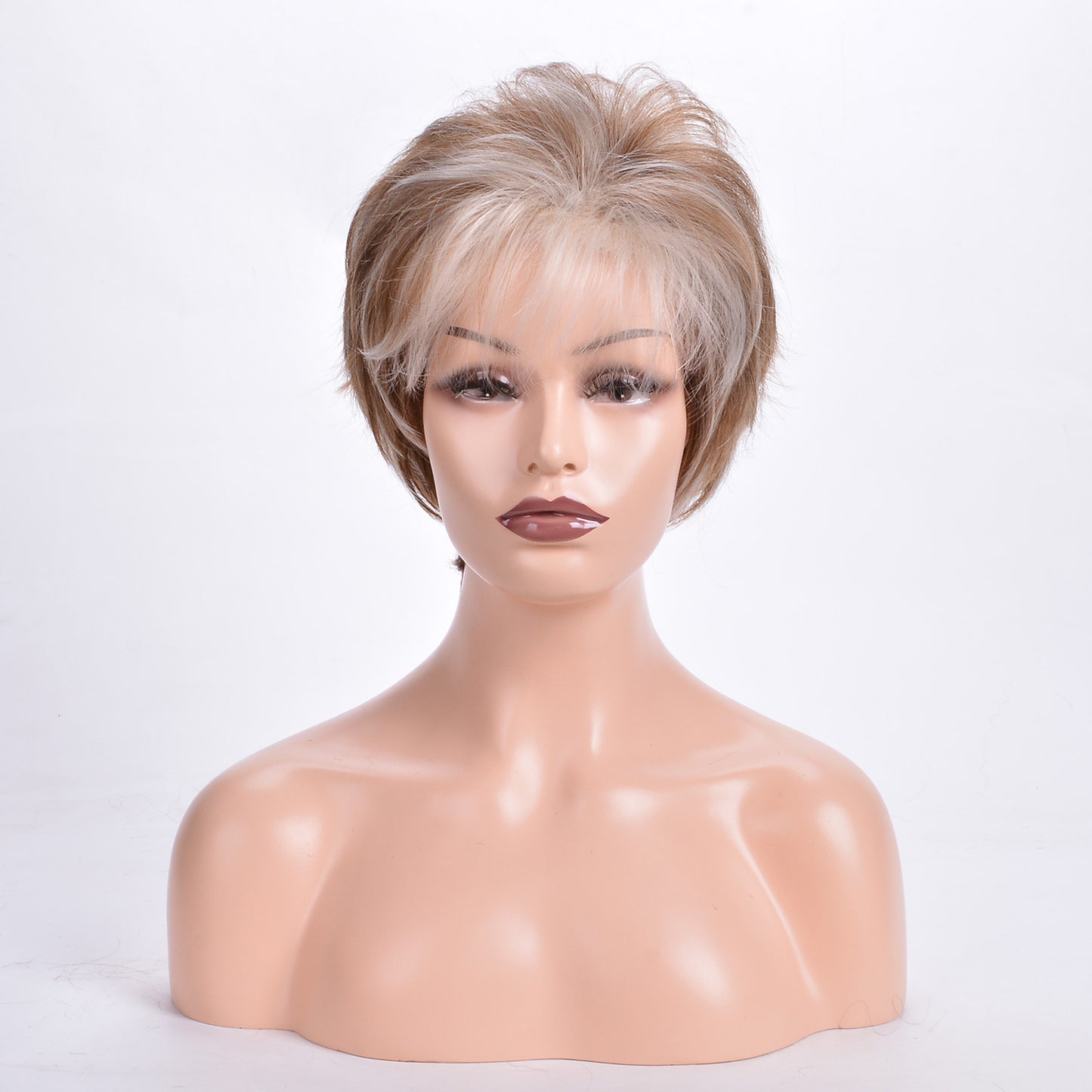 Women's Fashion Mixed Color Head Cover Wig Short Curly Hair