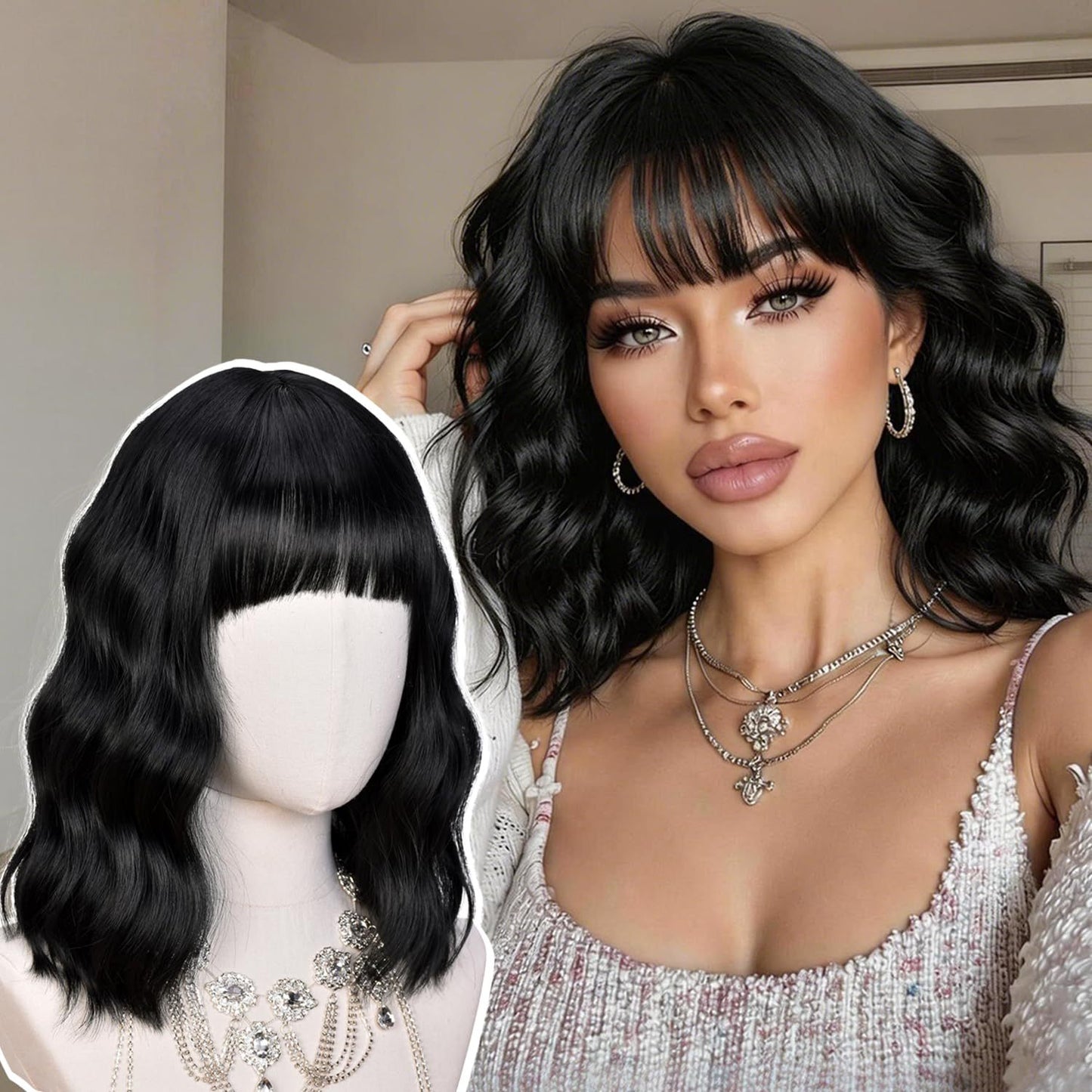 Women's Dyed Water Ripple Fiber Synthetic Wigs Wig Short Curly Hair