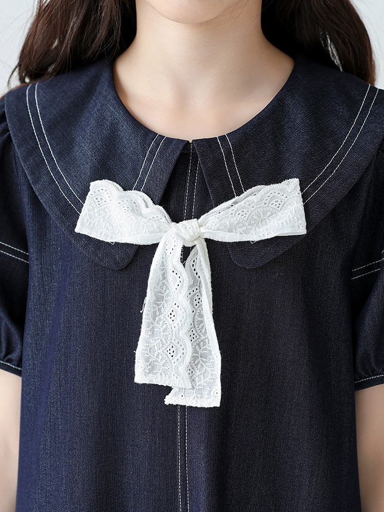 Children's Denim Skirt Summer Doll Collar Retro Children's Dress
