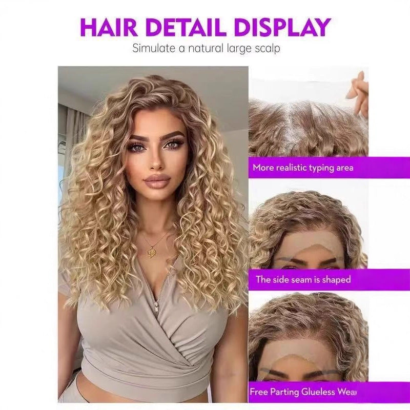 African Small Curly Hair Front Lace Medium Chemical Fiber Wig Long Curls