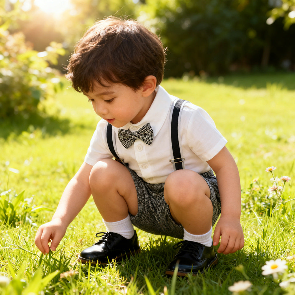Children's Clothing Boy Short Sleeve Shirt Overalls Dress Children's Suit
