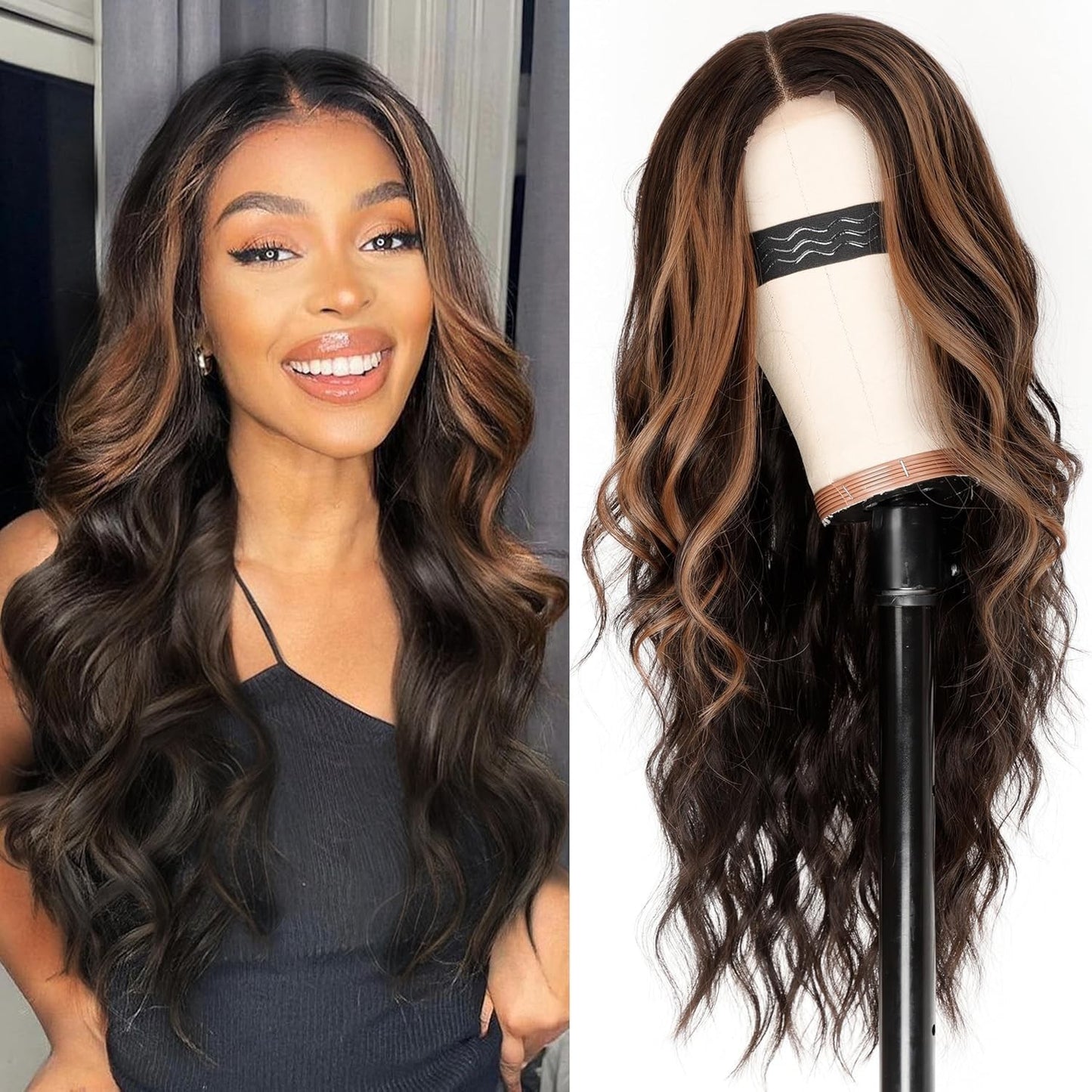 Women's Mid-length Curly Hair Big Wave Highlight Gradient Fashion Wig Long Curls