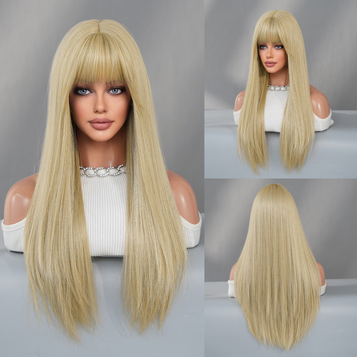 Women's Linen Brown Highlight Hair Fashion Chemical Long Straight Wig