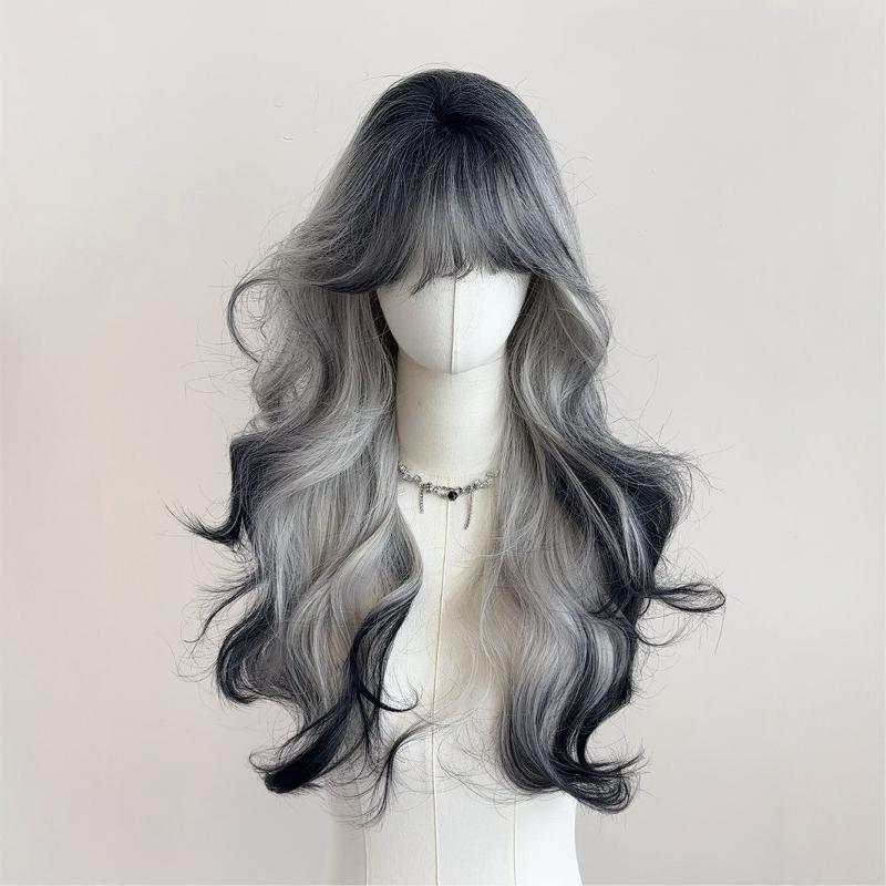 Air Straight Bangs Big Wave Gradient Curly Hair Natural Wig Long Curls