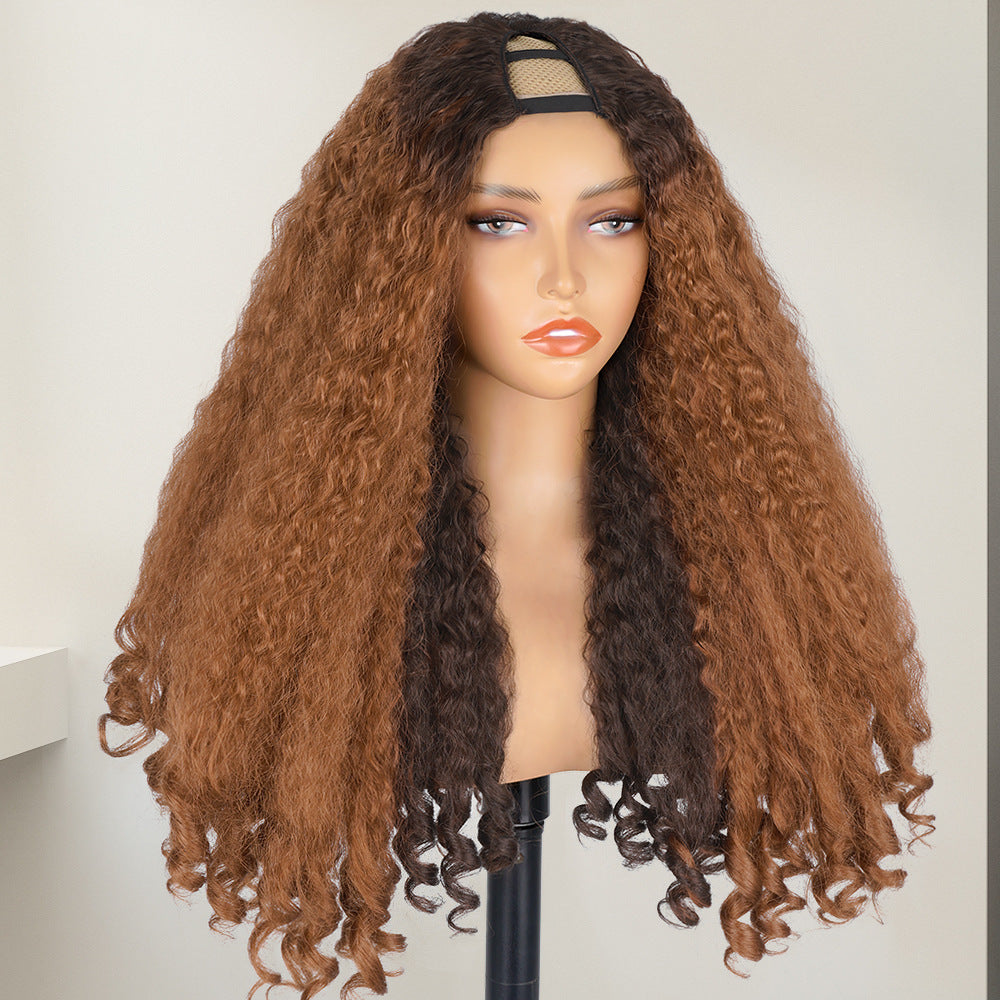 African Straight Hair Tail Curly Chemical Fiber V-shaped Top Wig Long Curls