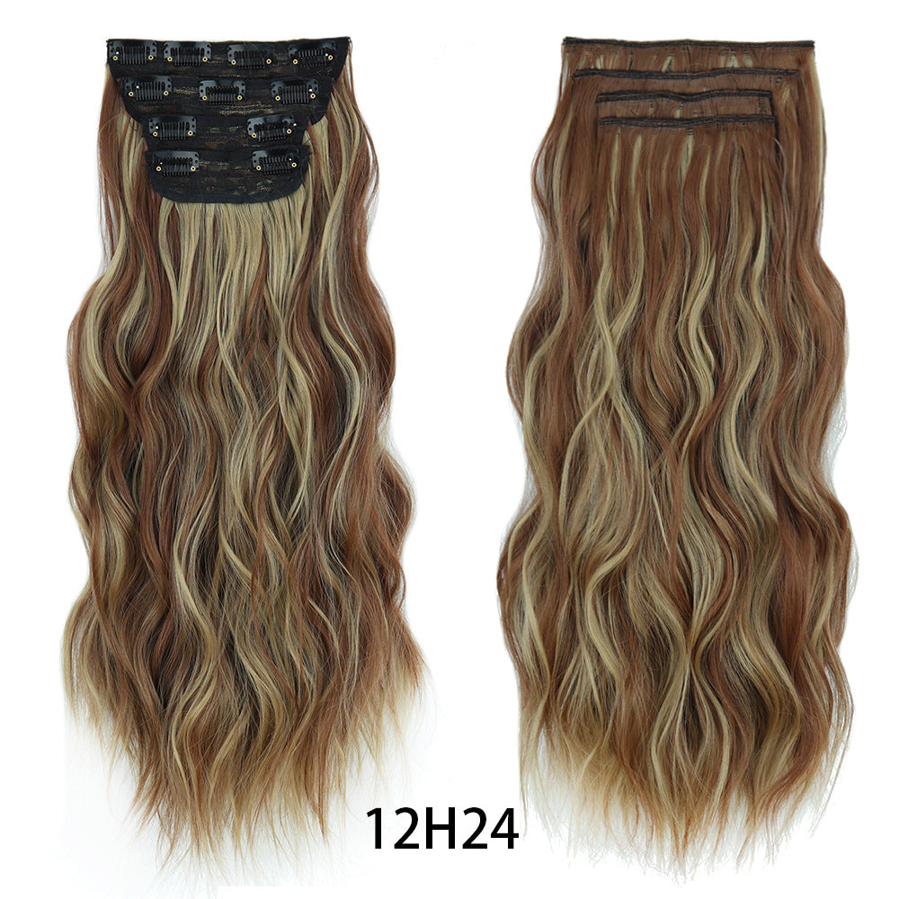 Long Curly Hair Set Hairpiece Clip Big Wave Wig