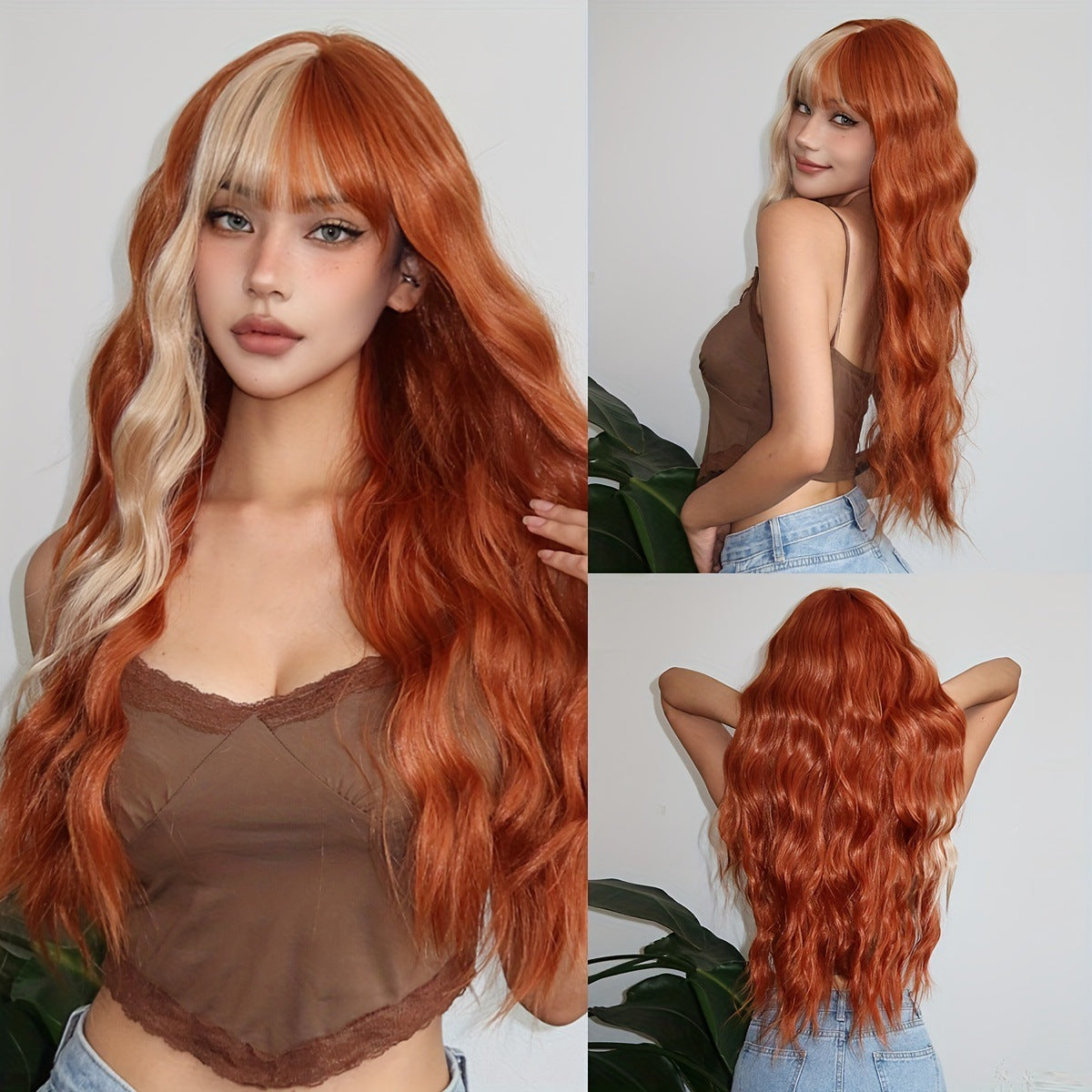 Female Gradient Dyed Water Ripple Curly Hair Fluffy Wig Long Curls