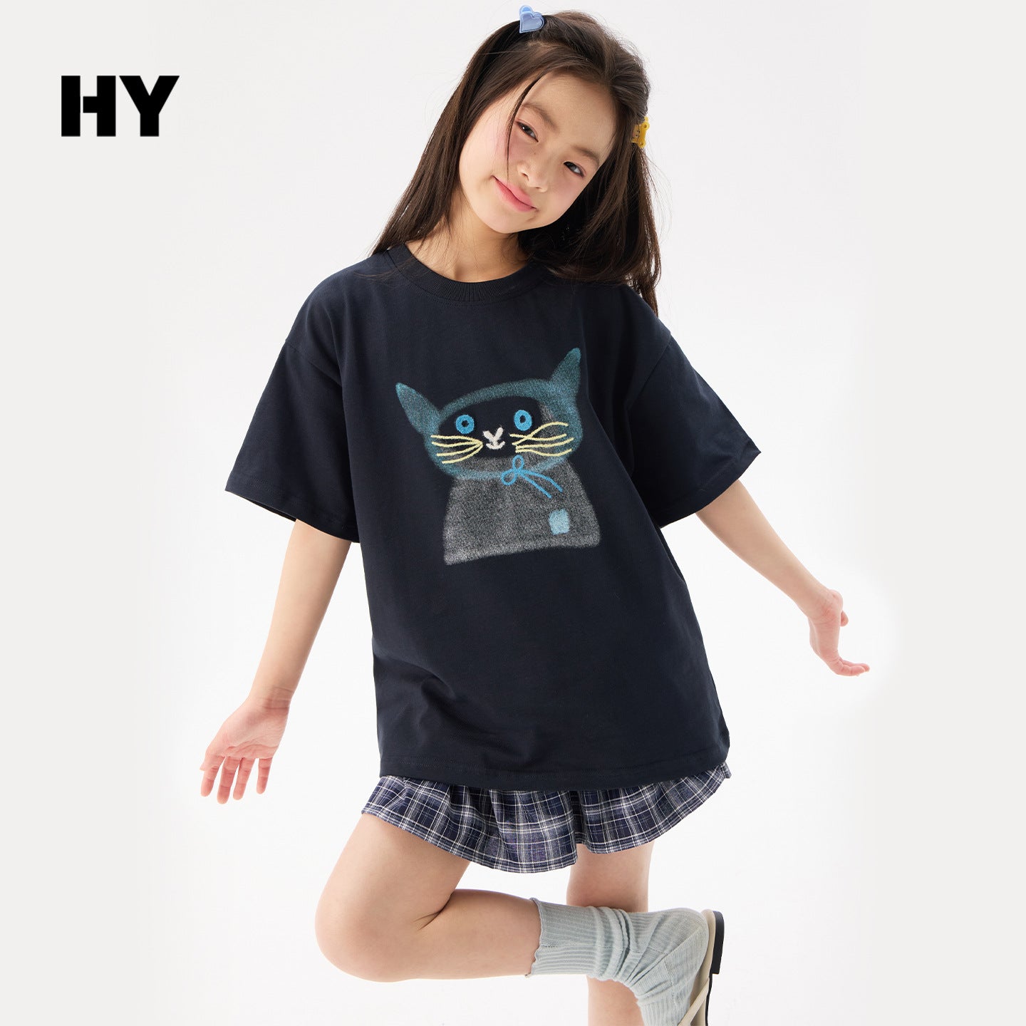 Children's Short-sleeved Summer Clothing Middle Big Cotton Coat Cartoon Kitten Half-sleeved Children's T-shirt