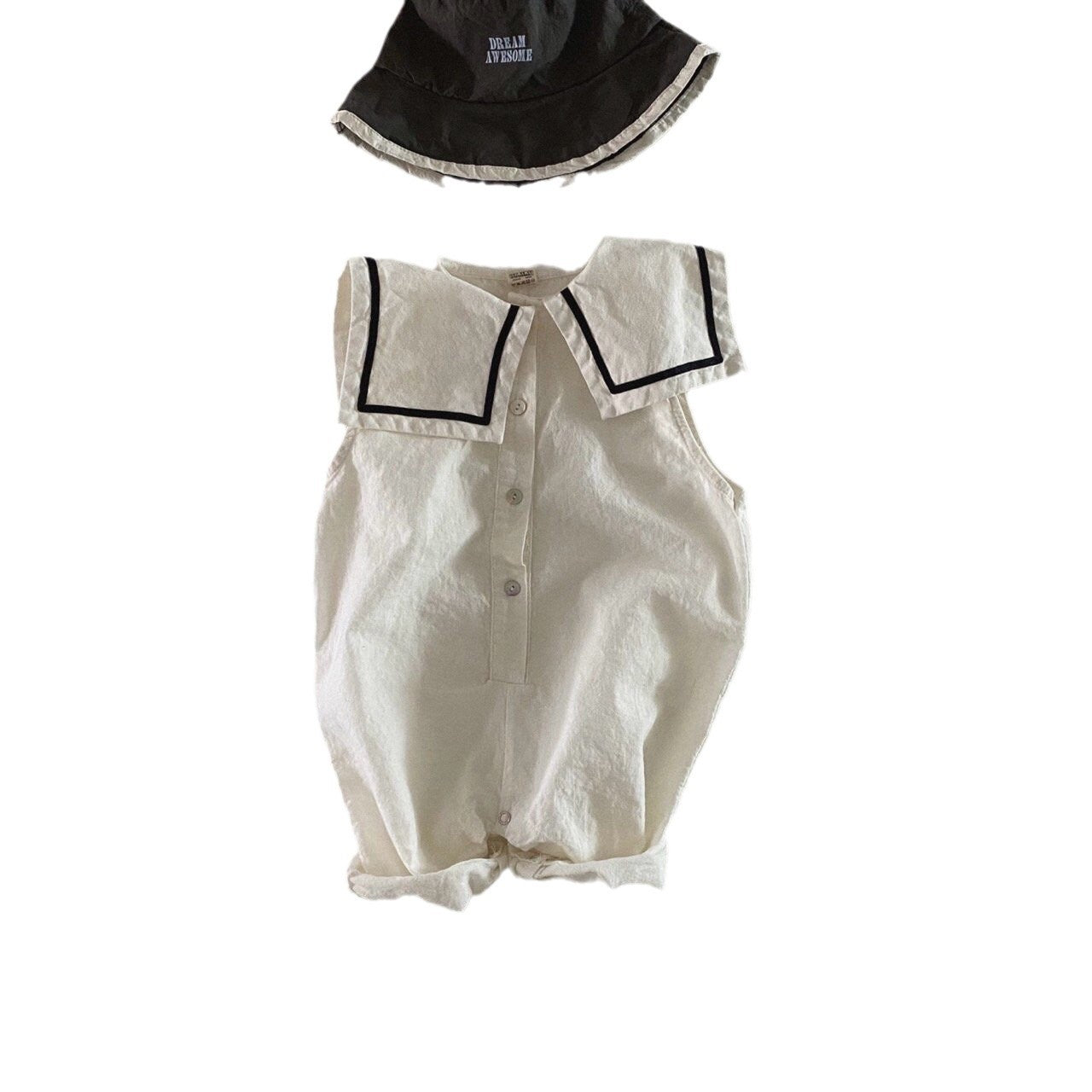 Women's & Men's Summer Thin Sailor Collar Romper Bag Jumpsuit, Climbing Suit