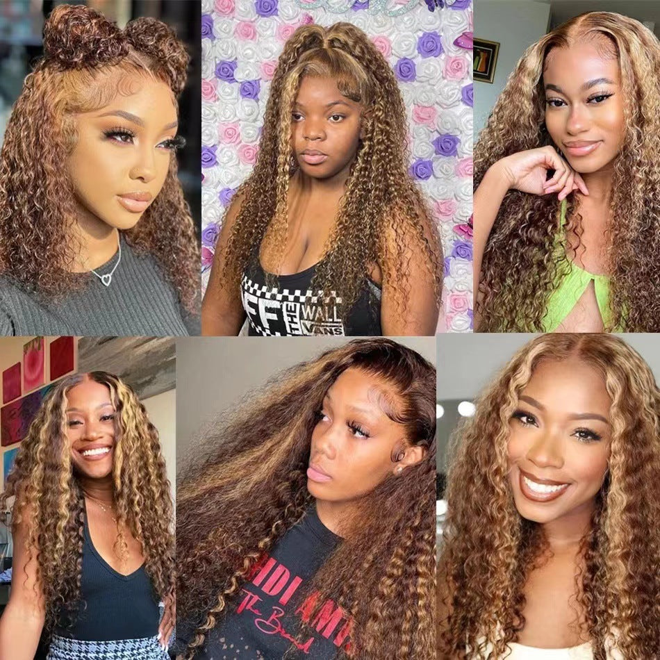 Former Lace Head Cap Real Human Hair Piano Pick Dyed Wig Long Curls