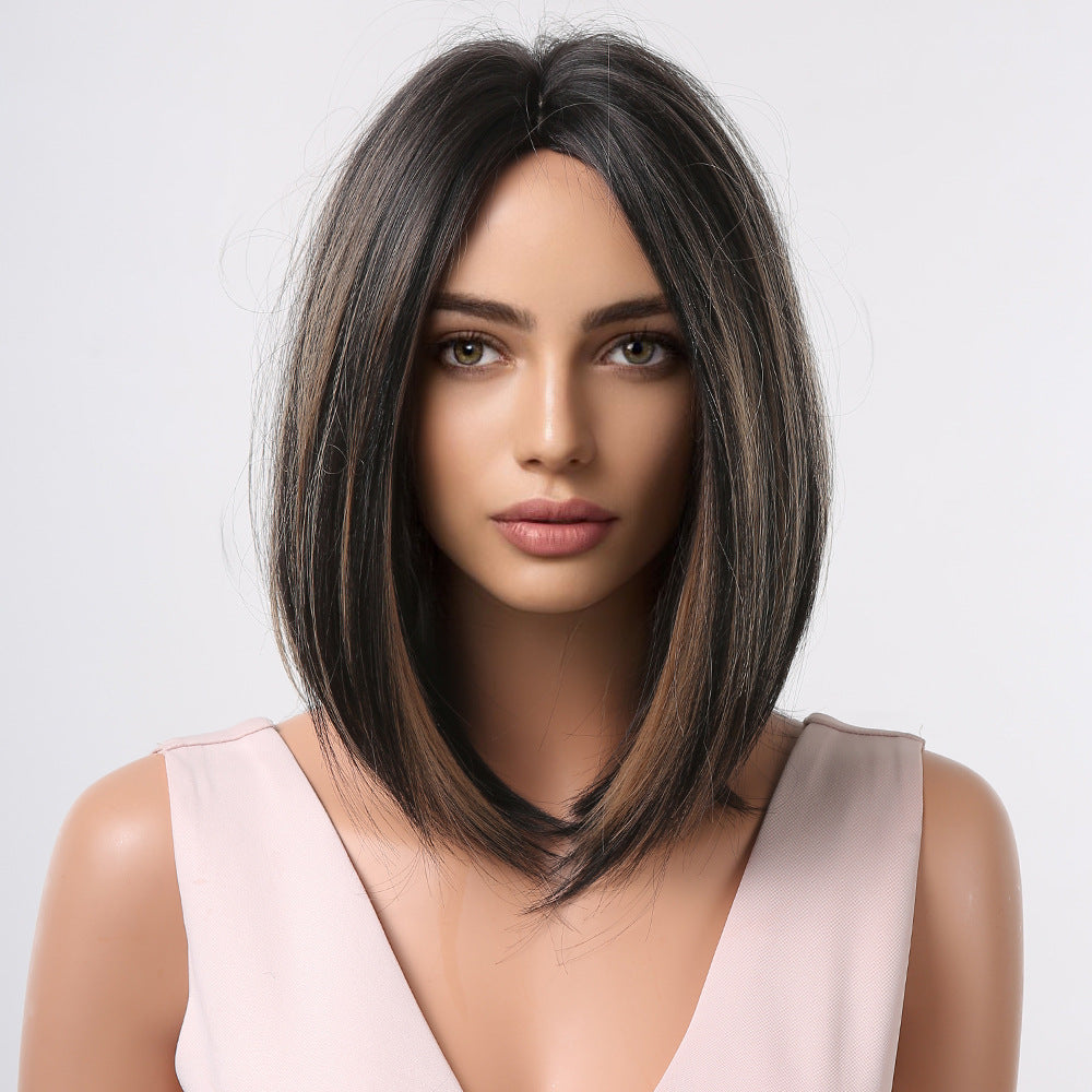 Female Fiber Summer Natural Color Head Wig Short Straight Hair