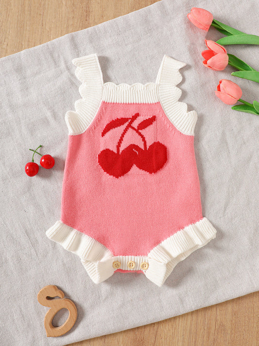Sling Triangle Rompers Cartoon Strawberry Embroidered Sweater Jumpsuit, Climbing Suit