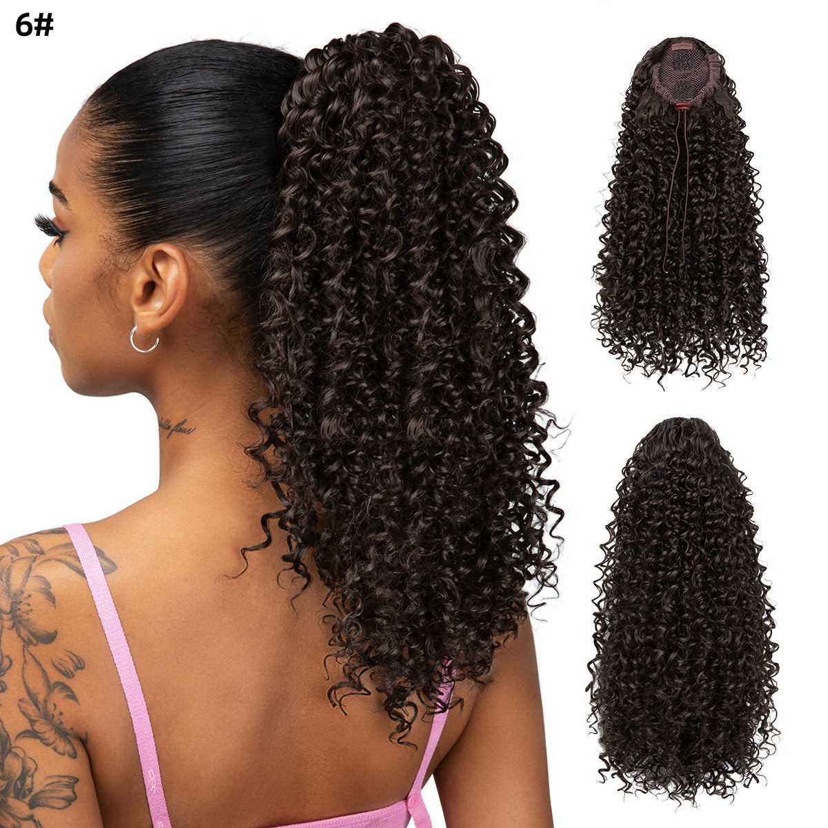 African Small Curly Female Chemical Fiber Drawstring Wig Ponytail