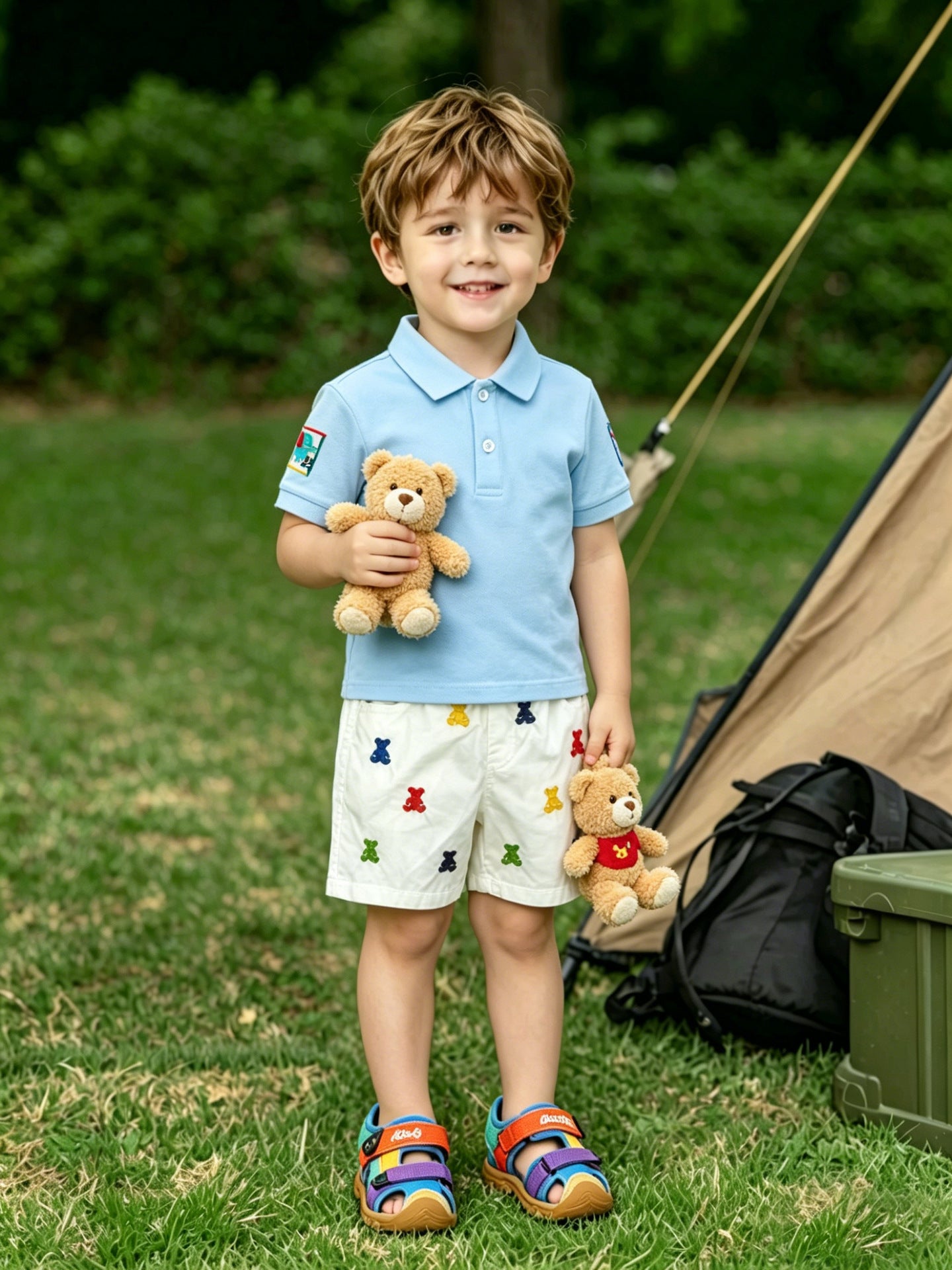 Children's Summer Cartoon Bear Embroidery Shorts Breathable Casual Cropped Fashion Children's Pants