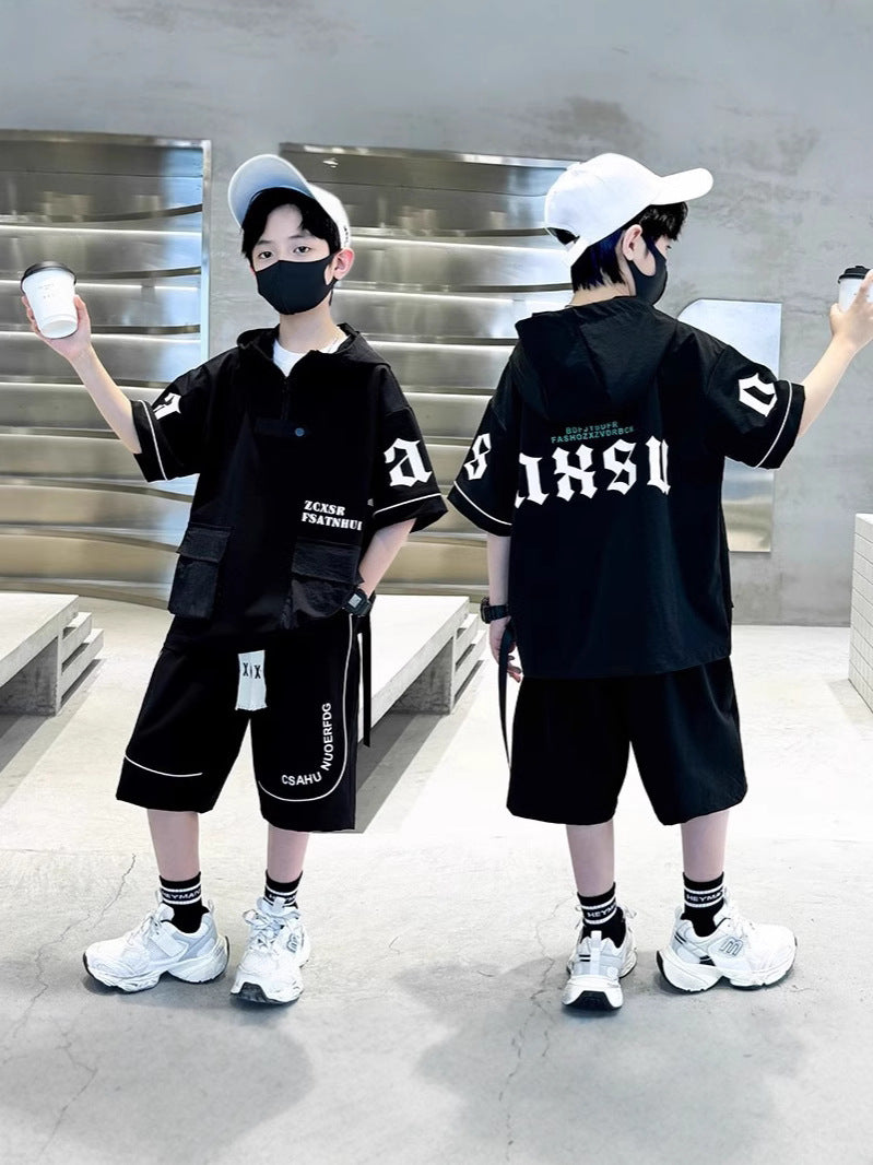 Children's Boys Summer Medium Large Thin Short-sleeved Clothes Trendy Children's Suit